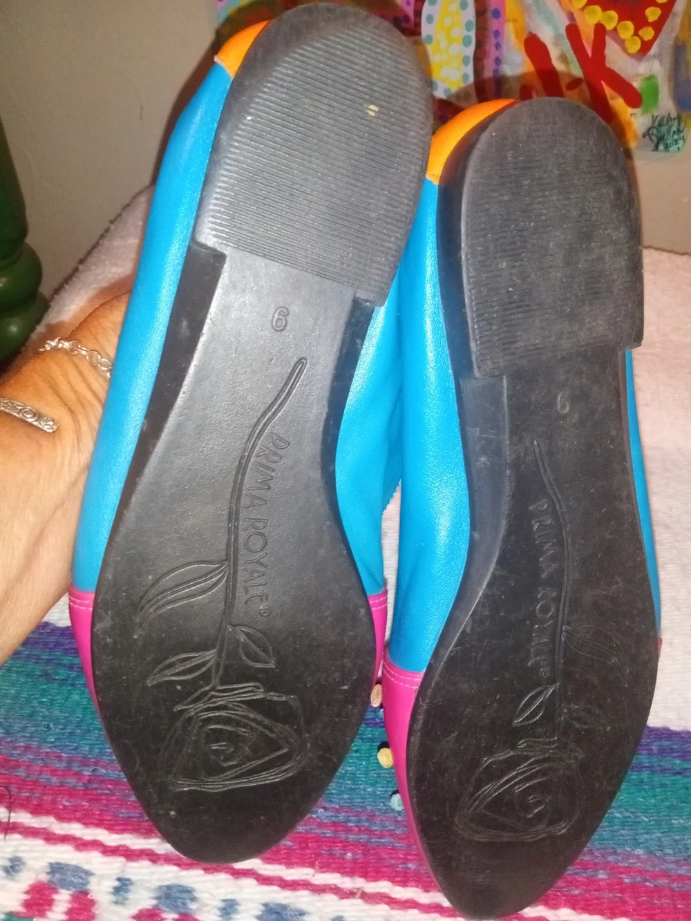Prima Royale Bright Pink and Blue Women's Studded Slip-On Flats
